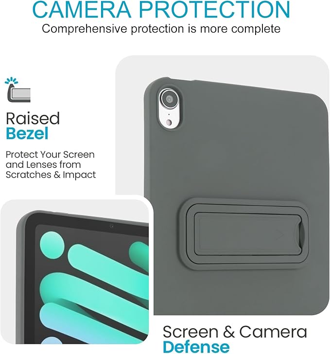 Case for iPad mini 7th & 6th Gen with Kickstand, Soft TPU + Hard PC Ultimate Delicate Touch Feeling Shockproof Protective Back Cover for iPad mini 7th 6th Women Men, Gray