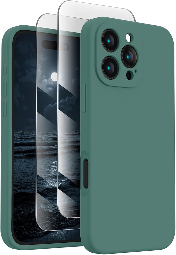 FireNova Designed for iPhone 16 Pro Max Case, Silicone Upgraded [Camera Protection] Phone Case, Soft Anti-Scratch Microfiber Lining Inside, 2024, Midnight Green