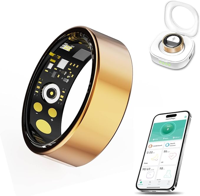 Smart Ring for Men & Women, Fitness and Health Tracker with Sleep Monitoring, Steps Counting, Daily Wellness Insights, IP68 Waterproof, No Subscription, Compatible with App (Gold, 9)