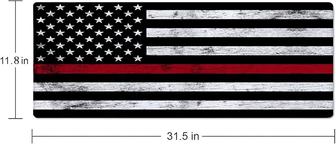 Thin Red Line with USA Flag Large Gaming Mouse Pad for Desk, Desk Mat with Seamed Edges, Waterproof Desk Pad, Non-Slip Rubber Base, 31.5x11.8 Inch Keyboard Pad Computer Mat, Big XL Mousepad