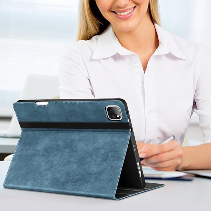 H HOLIMET Case for iPad Pro 12.9 6th/5th/4th/3rd Generation 2022 2021 2020 2018 with Pencil Holder Pocket Folio Stand Cover Soft TPU Back Shockproof, Auto Sleep/Wake, Vegan Leather