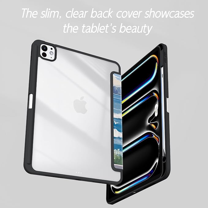 Case for iPad Pro 11-Inch M5/M4 2025/2024 (6th/5th Generation), Case with Pencil Holder, Clear Back Cover Cute Cool Design for Women Girls, Auto Sleep/Wake, Cute Cat