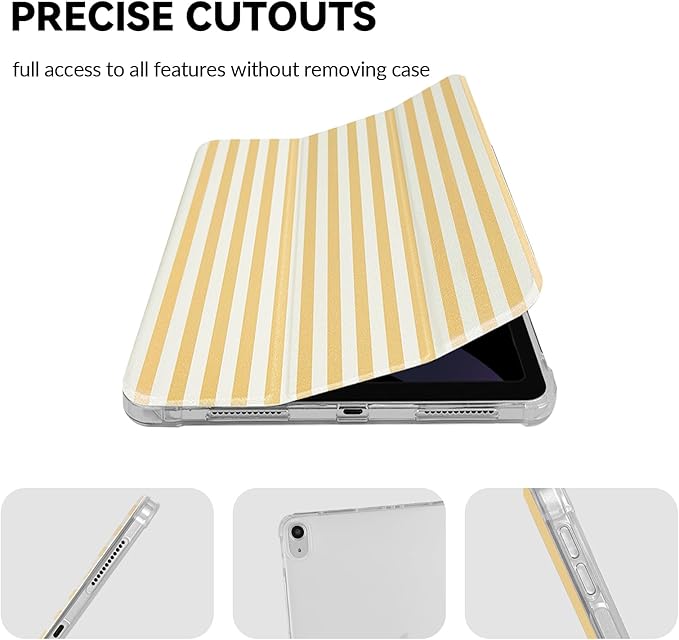 Lovmooful Compatible for iPad Air 6th 11-inch M2 (2024),iPad Air 5/4 (2022/2020 5th/4th Generation 10.9-Inch) Case with Pencil Holder Cute Striped Design Soft TPU Trifold Stand Protective-Yellow