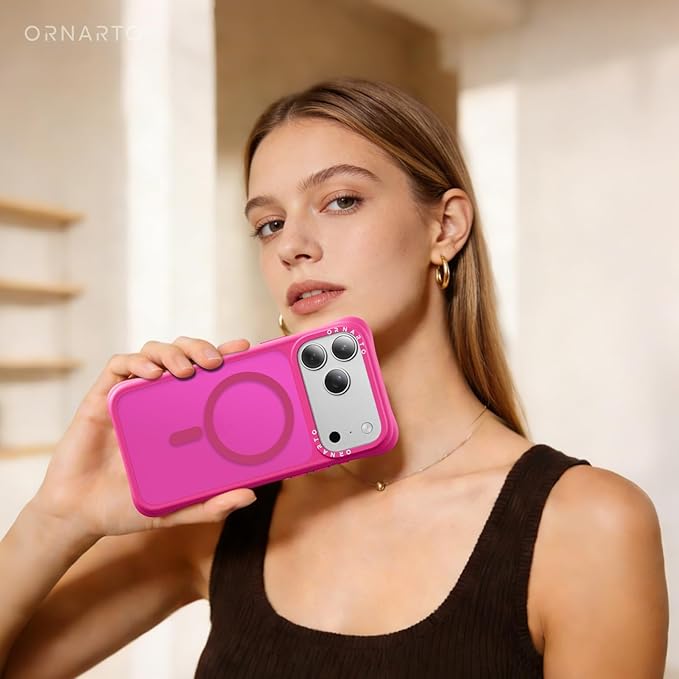 ORNARTO Magnetic for iPhone 17 Pro Max Case, 20FT Military-Grade Drop Protection, Compatible with MagSafe, Slim Shockproof Translucent Matte Phone Case for iPhone 17 Pro Max 6.9", Hot Pink