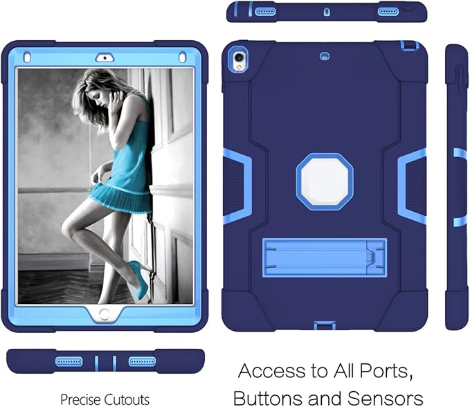 3 in 1 Hybrid Case for iPad Air 3 10.5" & iPad Pro 10.5" - Heavy Duty Rugged Stand, Shockproof, Anti-Slip & Scratch, Navy Blue