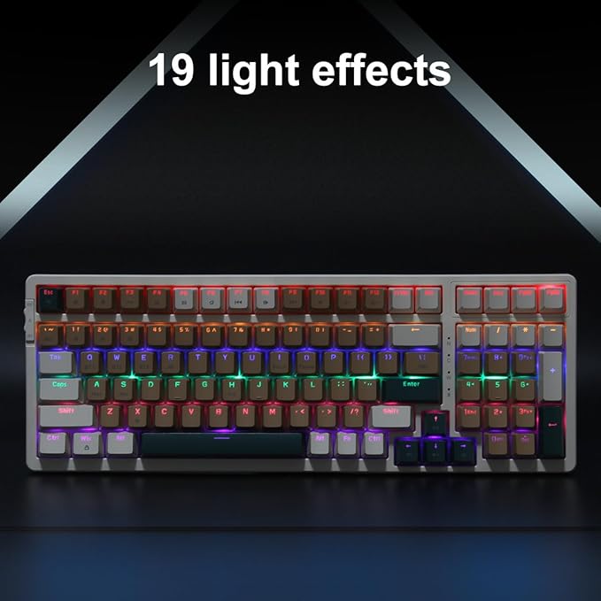 Merdia Wireless Mechanical Keyboard, Triple Mode 2.4G/USB-C/BT Gaming Keyboards 100 Keys Backlit Red Switch Keyboard | Rechargeable Mechanical Gaming Keyboards (Brown Combo Red Switch)