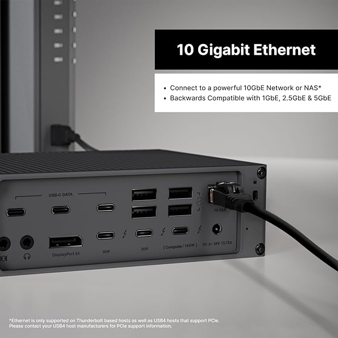 CalDigit TS5 PLUS - Thunderbolt 5 Dock - 20 Port, 10Gb Ethernet, 140W dedicated host Charging, TBT-5 x 3, USB 10Gb/s x10, Dual USB Controllers, Up to Two 8K 60Hz Displays, 1.0m Braided Cable, 330W PSU