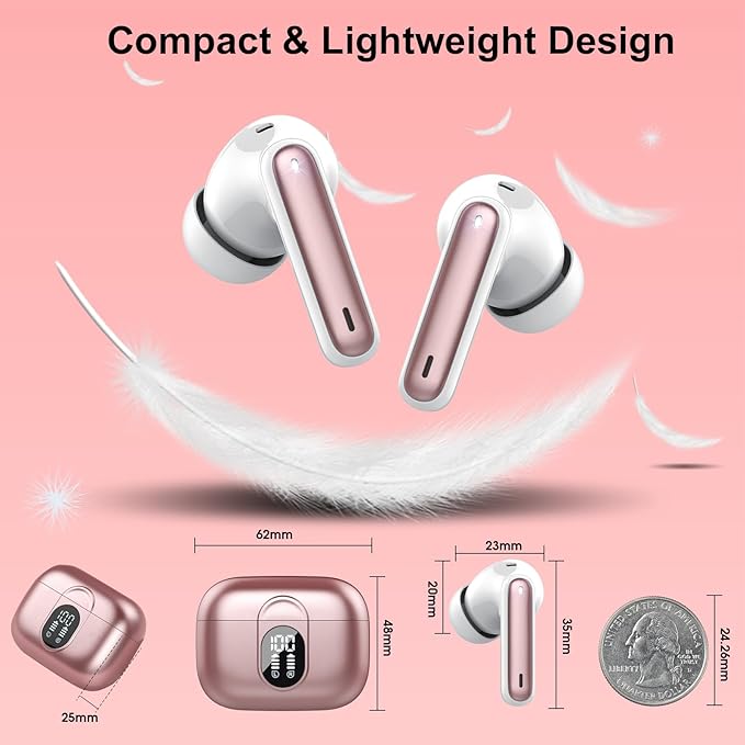 Csasan Wireless Earbuds, 2024 Bluetooth Headphones 5.3 HiFi Stereo Earphones, 40H Playtime in-Ear Earbud, Bluetooth Earbud with Dual Mic Call, IP7 Waterproof Earphones Sport Headset for iOS