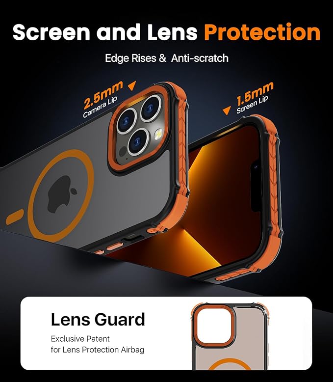 DEERLAMN Strong Magnetic Case for iPhone 13 Pro 6.1-Inch,[Compatible with Magsafe][Military Grade Drop Protection] Translucent Matte Shockproof Protective Phone Cover-Frosted Orange