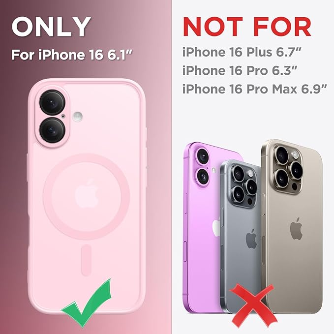 CAPRARO Magnetic Compatible with iPhone 16 Case, Upgraded [Full Camera Protection] [Compatible with MagSafe] Protective Translucent Matte Women Girl Phone Case Cover, Pastel Pink