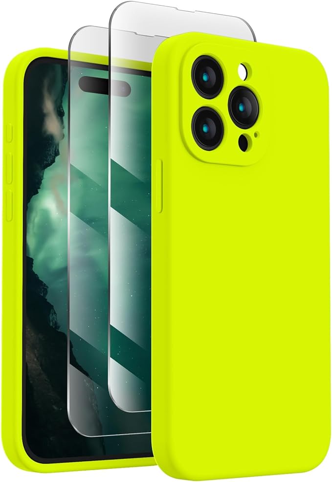 FireNova Designed for iPhone 15 Pro Max Case, Silicone Upgraded [Camera Protection] Phone Case, Soft Anti-Scratch Microfiber Lining Inside, 6.7 inch, Fluorescent Green