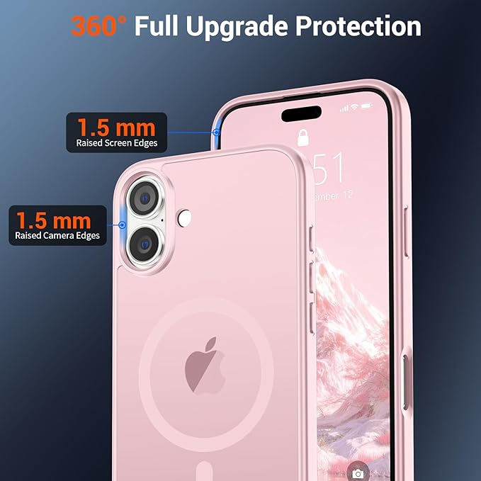 SUPFINE Magnetic for iPhone 16 Plus Case (Compatible with MagSafe) (Military Grade Drop Protection) Translucent Matte Shockproof Phone Cover,Light Pink