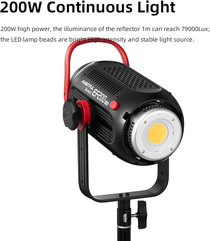 AMBITFUL EF200 Aurora 200W COB LED Video Light, 5600K Daylight Fill Light, CRI 95+/TLCI 97+, 6 FX Effects, Wireless App Control, Quiet Mode, Professional Photography Lighting for Studio Light