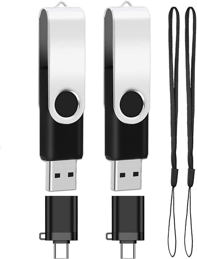 2- Packs of 32GB USB Flash Drive with Type C Adapter, USB2.0 High Speed 360° Metal Thumb Drive USB Stick for Storage Data (2Pack, 32GB, 2 Adapters)