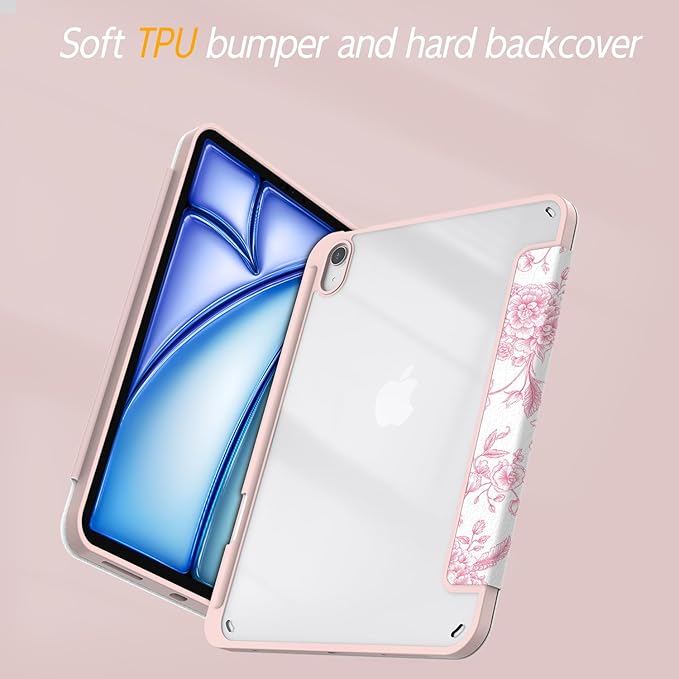 Case for iPad 9th / 8th / 7th Generation (2021/2020/2019) 10.2 inch, Case with Pencil Holder, Stand Clear Back Cover Cute Cool Design for Women Girls, Auto Sleep/Wake, Artistic Flower