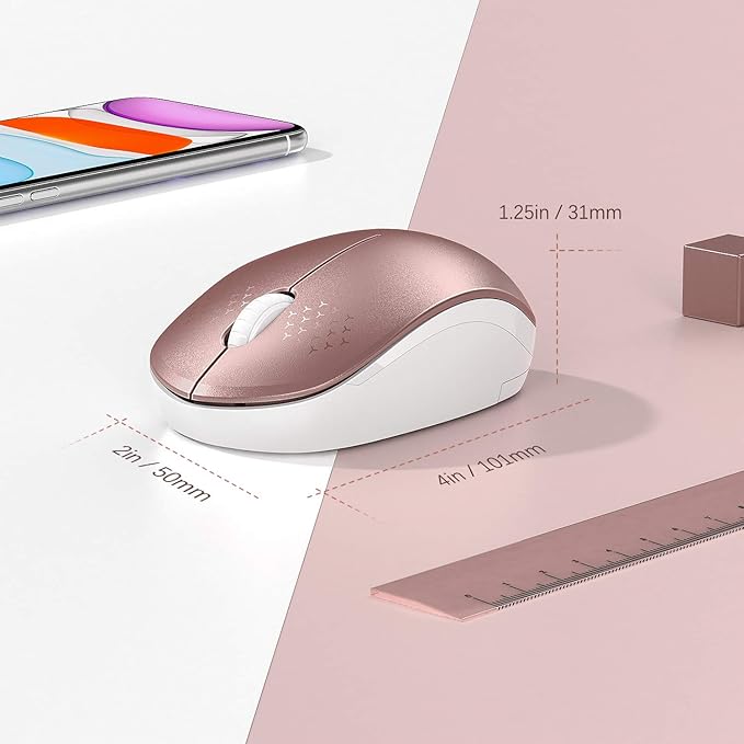 seenda Wireless Mouse, 2.4G Noiseless Mouse with USB Receiver Portable Computer Mice for PC, Tablet, Laptop, Notebook - Rose Gold&White