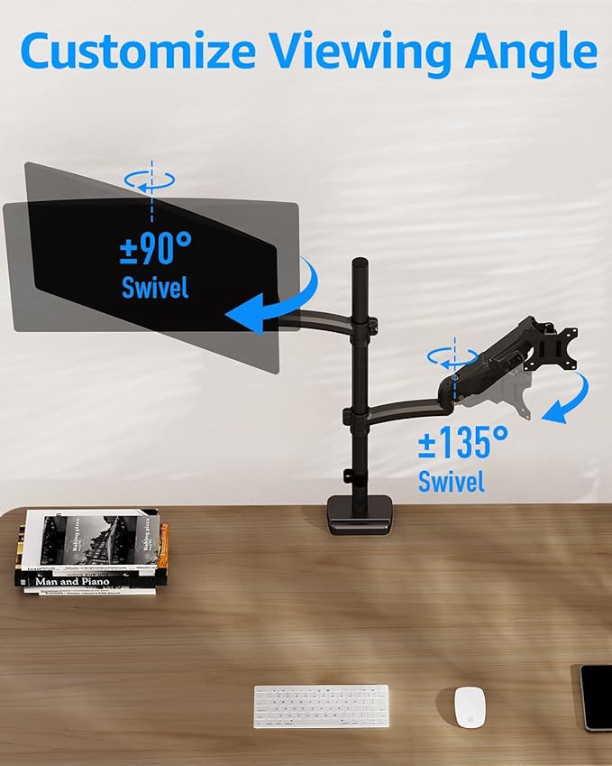 MOUNTUP Vertical Dual Monitor Mount Holds 4.4-17.6lbs, up to 32 Inch Stacked Monitor Mount with Gas Spring Arm with Clamp/Grommet Base Dual Monitor Stand for Desk, VESA 75x75/100x100 MU6012A