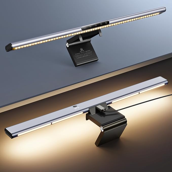 Syrinx 16.7" Computer Monitor Light Bar with Ambient Backlight, USB Reading LED Lamp, Screen Monitor Lamp, Touch + Gesture Control, Dimmable Desk Light, Eye-Caring, No Screen Glare for (Basic)
