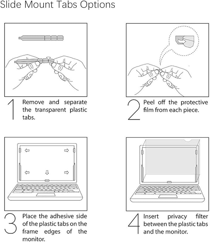 Privacy Screen Filter Adhesive Strips and Slide Mount Tabs for Computer Monitors and Laptops - Replacement Kits