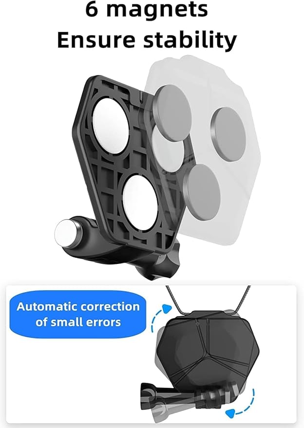 Magnetic Chest Mount for Action Camera with Neck Strap,360° POV Invisible Selfie Necklace Lanyard Mount Compatible with GoPro Hero 13 12 11 10 9, Insta360, DJI Action 6/5 Pro/4/3