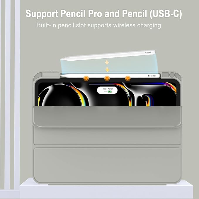 ZryXal iPad Pro 11 Inch Case (M5) 2025/ (M4) 2024 (Model: A2836/A2837/A3006), Trifold Stand Smart Cover with Pencil Holder and Soft TPU Back, Auto Wake/Sleep (Smoky Gray)