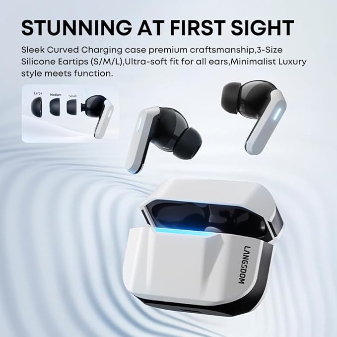 Langsdom Zeta True Wireless ANC Earbuds – Bluetooth 6.0, Hybrid Dual‑Mic Noise Cancellation, 6.5 h Playback / 26 h Total, IP54 Sweat‑Resistant (Grey)