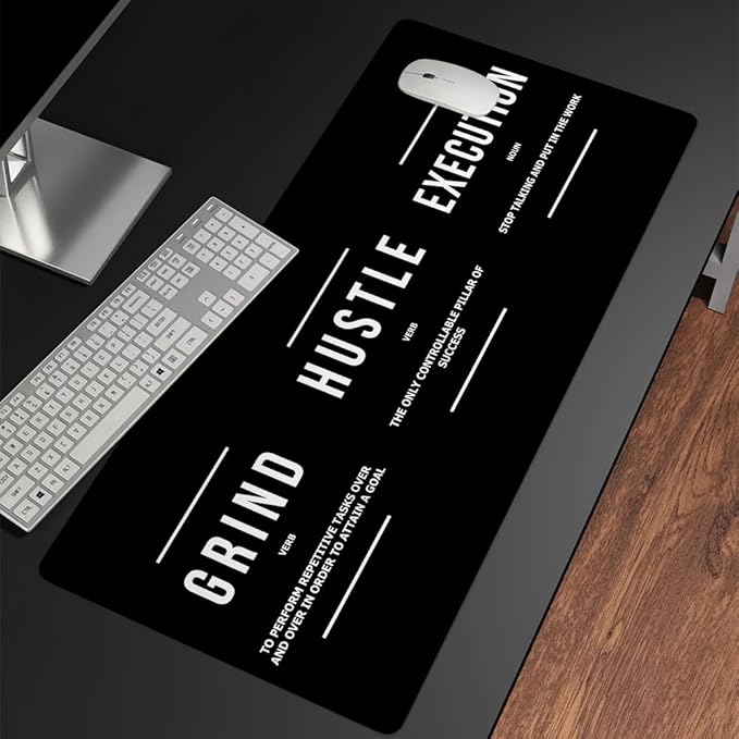 Inspirational Black Hustle Rectangle Mouse Pad Non Slip Rubber Base Cool Full Desk Mouse Pad Motivational Quotes Gaming Keyboard and Mouse Pad for Laptop Computers Office Desk 31.5“x15.7"