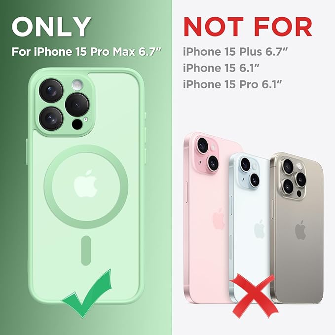 CAPRARO Magnetic for iPhone 15 Pro Max Case, [Compatible with MagSafe] [Full Camera Protection] [14FT Drop Protection] Shockproof Protective Slim Translucent Phone Case, Bamboo Green