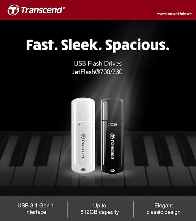 Transcend JetFlash 700 32GB USB 3.1 Gen 1 (USB 3.0/2.0) Flash Thumb Drive, Up to 100MB/s , Type-A External Data Storage Memory Stick Compatible with Computer/Laptop/Desktop/PC - TS32GJF700