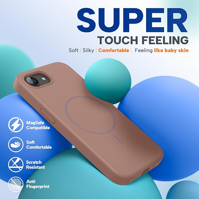 Miracase Magnetic for iPhone 17e Case & iPhone 16e Case, [Soft Anti-Scratch Microfiber Lining], Compatible with MagSafe, Silicone Shockproof Protection Phone Case for iPhone 17e/16e, Chocolate