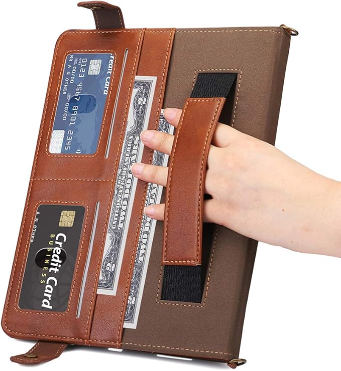 Handbag Case for iPad 10.2" (2019-2021) & iPad Pro/Air 10.5", Techcircle Folio Stand iPad Crossbody Wallet Case with Pencil Holder & Envelope Pocket, Hand Strap+Shoulder Strap Protective Cover, Coffee