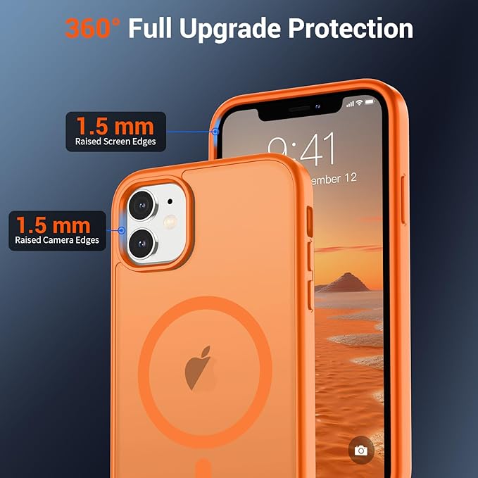 SUPFINE Magnetic for iPhone 11 Phone Case (Compatible with MagSafe) (Military Grade Drop Protection) Translucent Matte Shockproof Phone Cover,Starry Orange