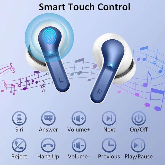 Wireless Earbud Bluetooth 5.4 Headphones, Hi-Fi Stereo Ear Buds with 4 ENC Cancelling Mics, 40H in-Ear Earphones IP7 Waterproof Sports, LED Display, Mini Headset for Laptop Pad TV Phones, Deep Blue