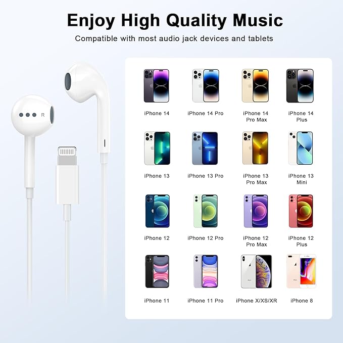 [Apple MFi Certified] for iPhone Headphones Wired Earbuds/Earphones with Built-in Microphone & Volume Control HiFi Stereo Nosie Reduction Compatible for iPhone 14 13 12 11 Pro Max XS XR X 8 7, 2 Pack