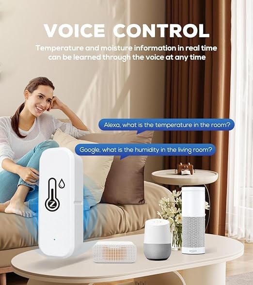 ZigBee Indoor Temperature and Humidity Sensor,Compatible with Alexa and Google Home,for Baby Rooms,Greenhouses Accessories,Garages,Office 4Pack(No Include Battery)