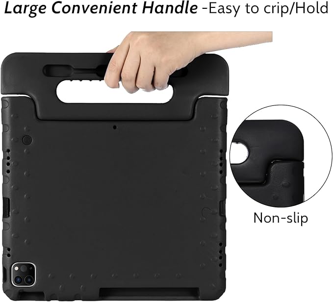 Dteck Kids Case for iPad Air 13 inch M2 2024, iPad Pro 13" Case 2024, Lightweight Shockproof Rugged EVA Kids Friendly Handle Kickstand Child Proof Protective Case with Pencil Holder, Black