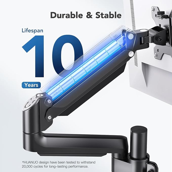 HUANUO Single Monitor Arm, Tall Computer Monitor Stand for 13–32 inch Screens Holds 4.4-19.8 lbs, Adjustable Monitor Mount Gas Spring Full Motion with C-Clamp & Grommet Base, VESA 75x75 or 100x100mm