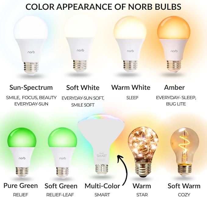 NorbSMART - Circadian Rhythm Supporting Tunable LED w/NorbSMILE, Sleep, Relief, Cozy, and Custom Colors in One Bulb. WiFi Enabled App, Alexa/Echo/Google Home, 9W, BR30, No Hub Required (2-Pack)