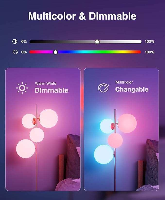 Wi-Fi Smart Light Bulb(RGB+W) 4 Pack, Full Color Changing Light Bulb-Compatible with Alexa and Google Assistant