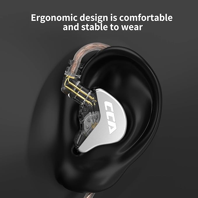 CCA CRA in Ear Monitor Earphone, Ultra-Thin Diaphragm Dynamic Driver IEM, Clear Sound & Deep Bass, Wired Earbuds with Mic and Tangle-Free Removable Cord
