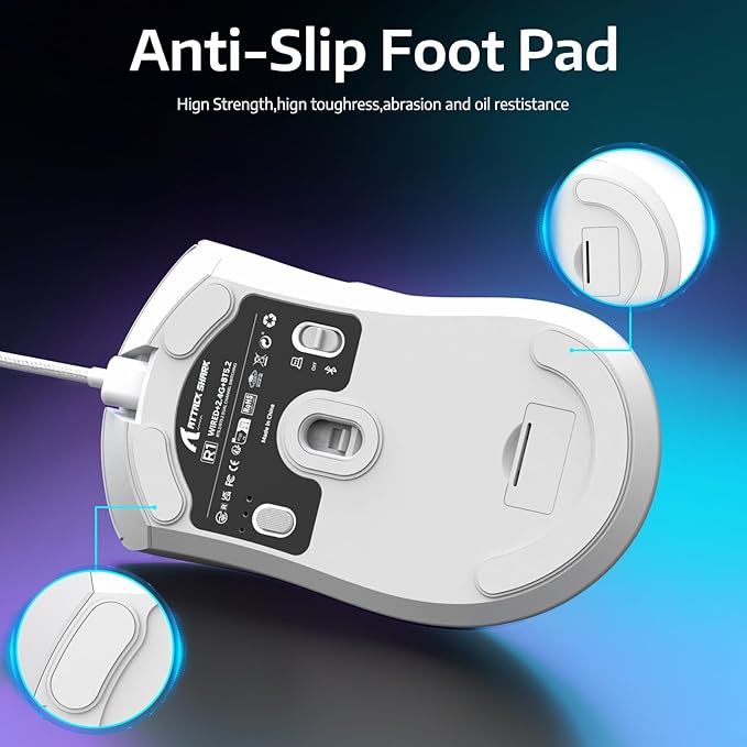 ATTACK SHARK R1 Wireless Gaming Mouse,Tri-Mode Connection (2.4G/Wired/BT5.2),55g Lightweight,18K DPI Optical Sensor,HUYU 20 Million Key Life,Ergonomic Design,for PC/Laptop/Win/Mac(White)