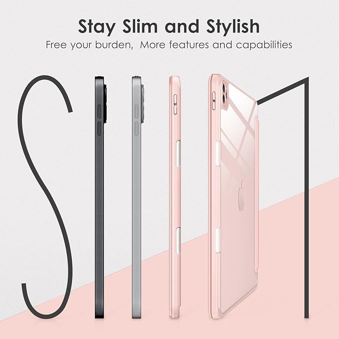 VIKESI for iPad Pro 11 Inch 4th/3rd/2nd/1st Generation Case, iPad Air 11-inch / 5th / 4th Generation Case with Clear Back,Pencil Holder,Auto Sleep/Wake,Camera Protection,Rose Gold