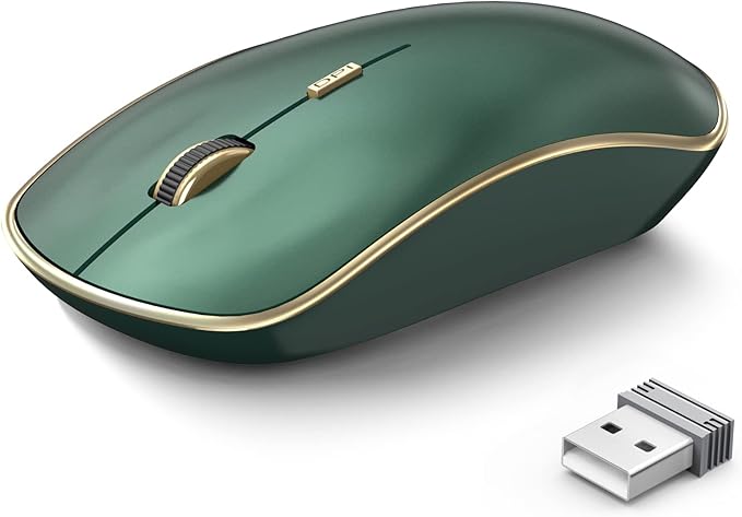 JOYACCESS 2.4G Slim Wireless Silent Mouse, Portable Wireless Computer Mouse with 5 Adjustable DPI Levels, USB Mice for Desktop, Notebook, MacBook, Chromebook, PC (Green)