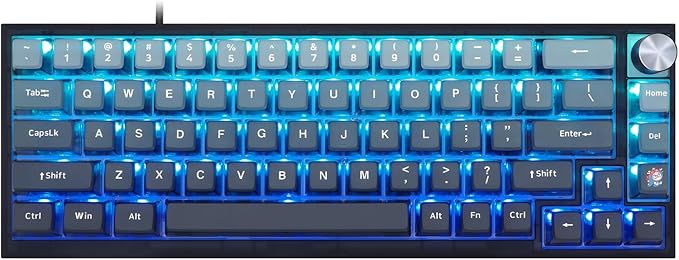 MOLGRIA SKYLOONG GK68 Blue Backlit Gaming Keyboard with Side Transparent Pudding Keycaps, Hot Swappable Red Optical Switches, Type C Wired Knob Mechanical Keyboard for Win/Mac OS