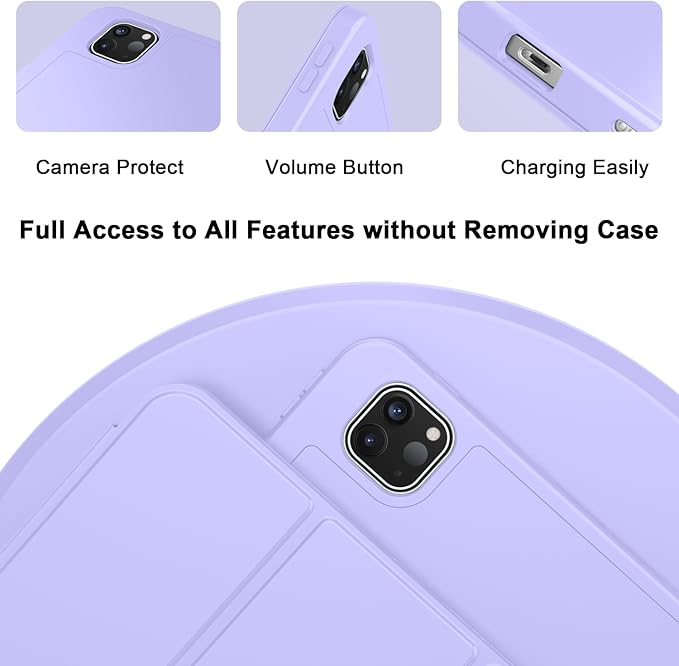 ZryXal iPad Pro 11 Inch Case (M5) 2025/ (M4) 2024 (Model: A2836/A2837/A3006), Trifold Stand Smart Cover with Pencil Holder and Soft TPU Back, Auto Wake/Sleep (Light Purple)