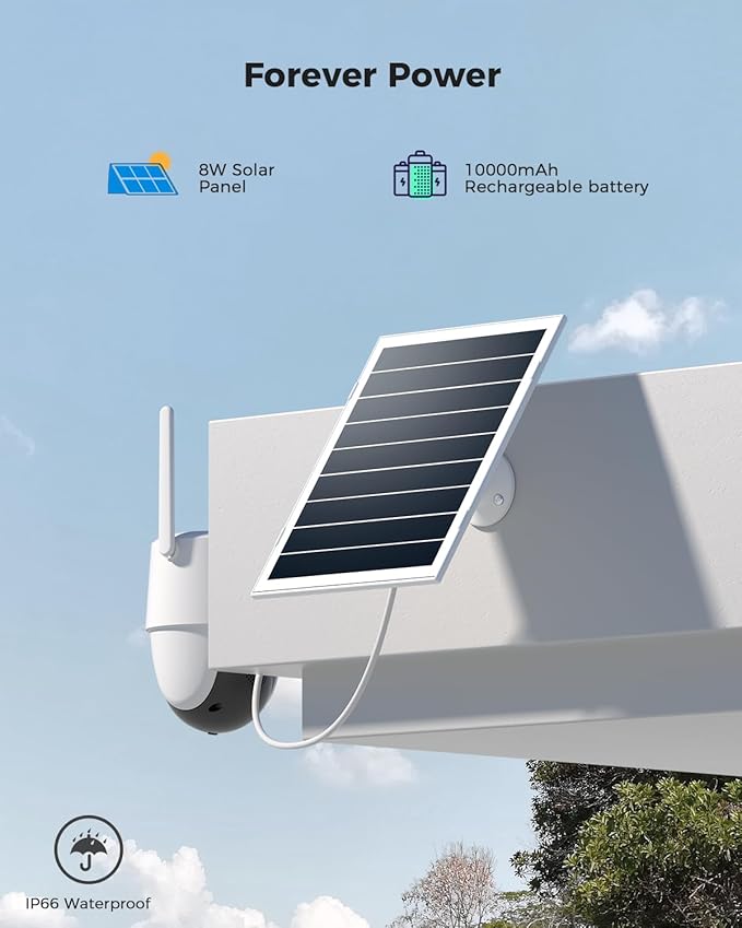 COCOCAM 24/7 Recording AOV WiFi Security Camera Outdoor Wireless with 10000mAh Battery 8W Solar Panel, 2K PTZ, 30 Meters Night Vision, AI Detection, AI Tracking, Two-Way Audio