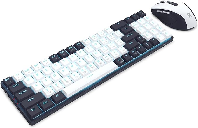 Redragon BS8773 Wireless Keyboard and Mouse Combo, 78 Keys 2.4Ghz Wireless Low-Profile Mechanical Red Switch Keyboard w/Slim Compact Design & Single Blue Backlit, Comfort Grip 2400 DPI Max Mouse