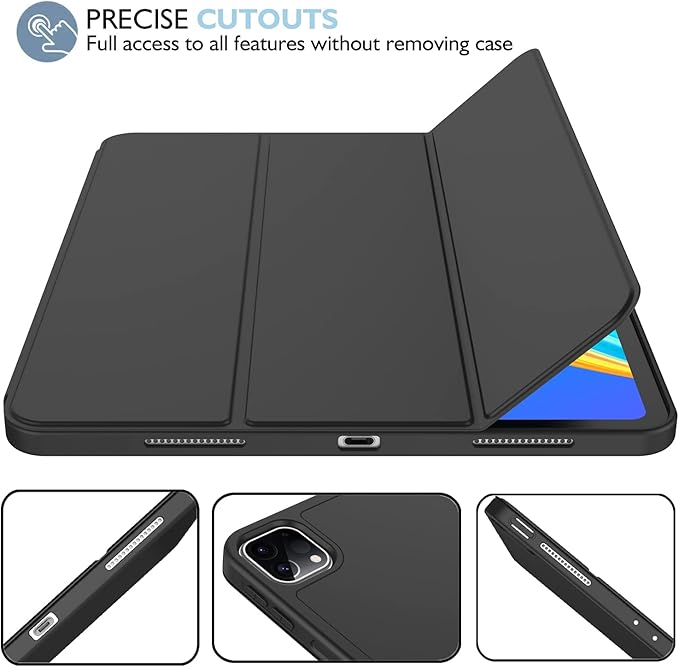 iPad Pro 12.9 Inch Case 2022/2021/2020 (6th/5th/4th Gen) with Pencil Holder [Support iPad 2nd Pencil Charging/Pair],Trifold Stand Smart Case with Soft TPU Back,Auto Wake/Sleep(Black)