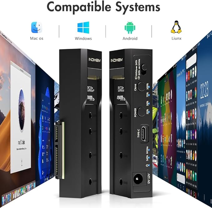 M.2 NVMe SSD Enclosure Adapter, 10Gbps SATA & M.2. NVMe Dual Bay Offline Clone USB-C Adapters Supports 3.5"/2.5" SATA SSD, Type-C Standalone Clone Duplicator