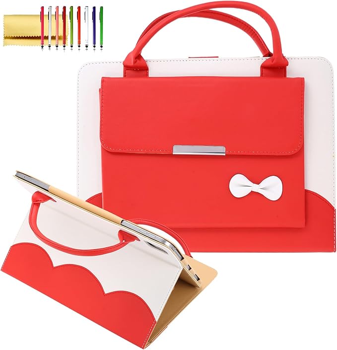 Handbag Case for iPad Pro 13" (M5/M4) 2025/2024, Air 13" M2 M3, iPad Pro 12.9-inch 2018-2022, Techcircle Cute Bowknot Pocket Wallet Design Folio Stand PU Leather Carrying Case, Auto Sleep/Wake, Red